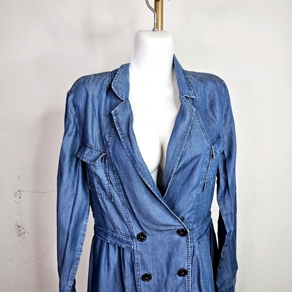 Walter Baker Blue A-line Dress with 3/4 Cuffed Sleeves and Plunge Neckline - Picture 3 of 9